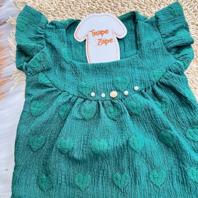 Conj. Blusa com Pérolas e Short Anarruga Corações - Verde 